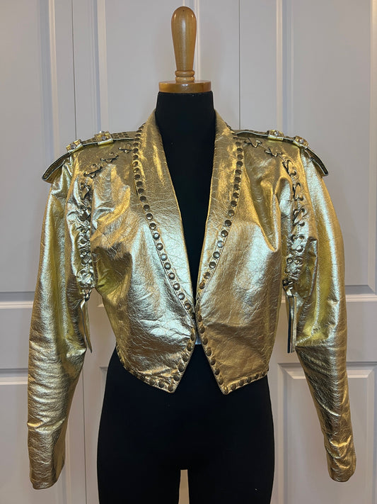 1980's METALLIC GOLD LAMÉ STUDDED LEATHER JACKET