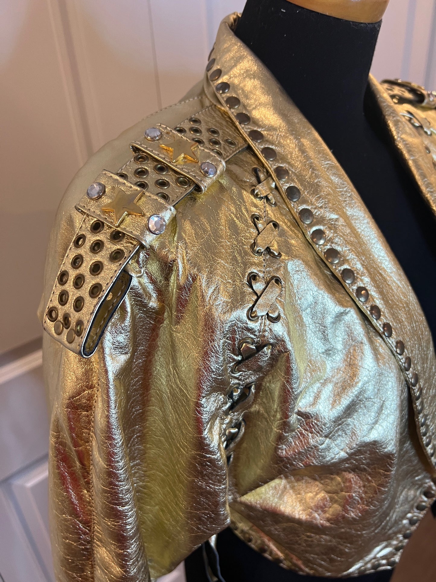 1980's METALLIC GOLD LAMÉ STUDDED LEATHER JACKET