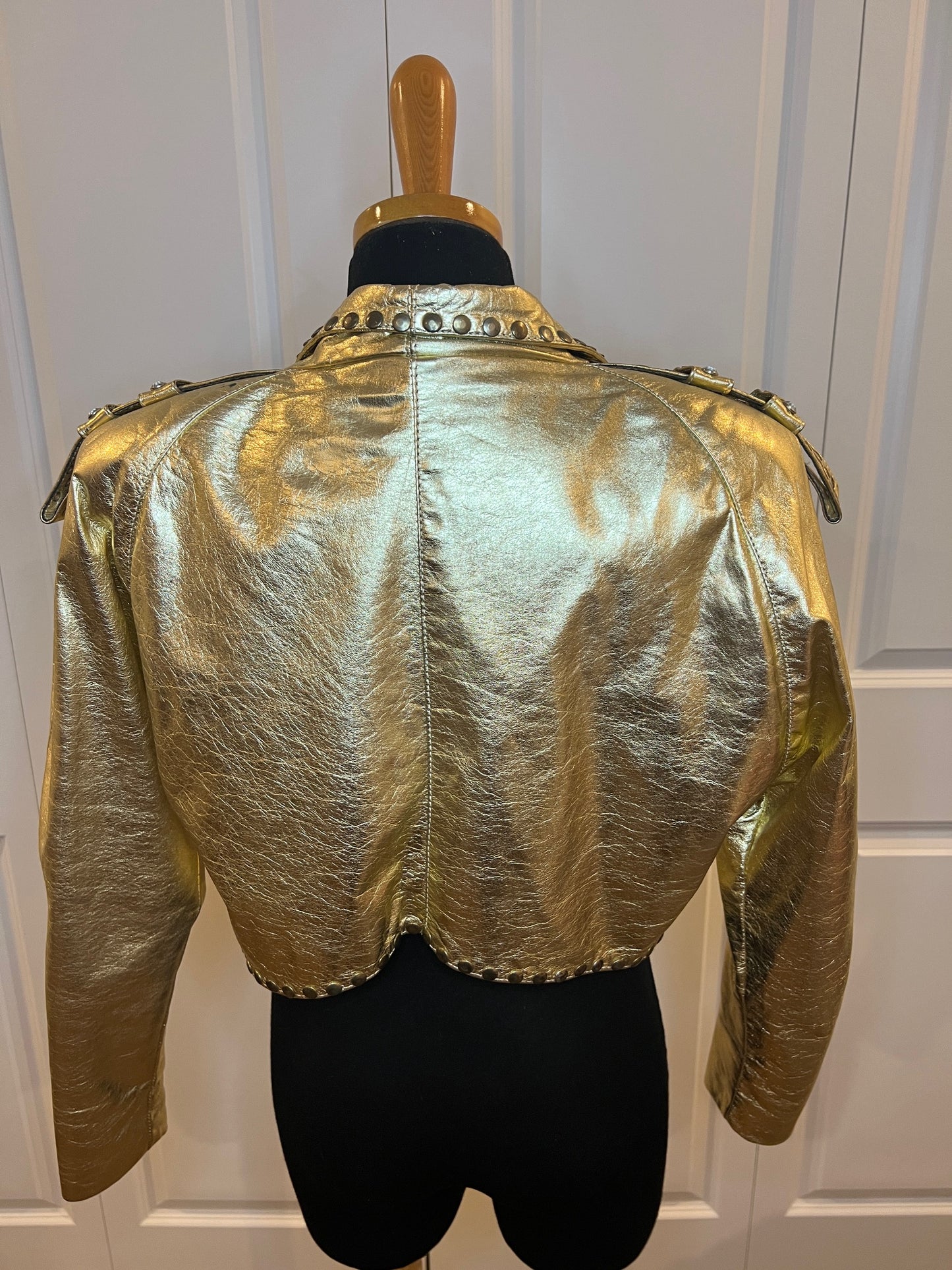 1980's METALLIC GOLD LAMÉ STUDDED LEATHER JACKET